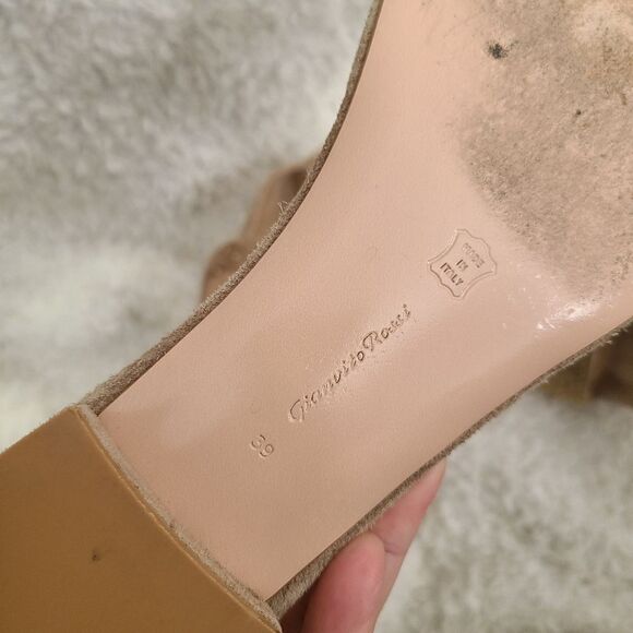 Gianvito Tan Suede Rhinestone Embellished Ankle Strap Sandals sz 39 - Picture 6 of 9